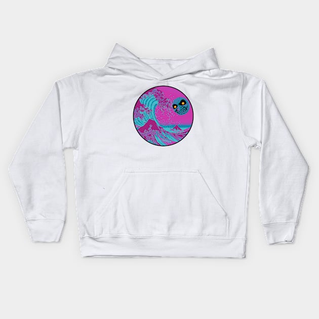 Great Wave Moon Kids Hoodie by Rickster07